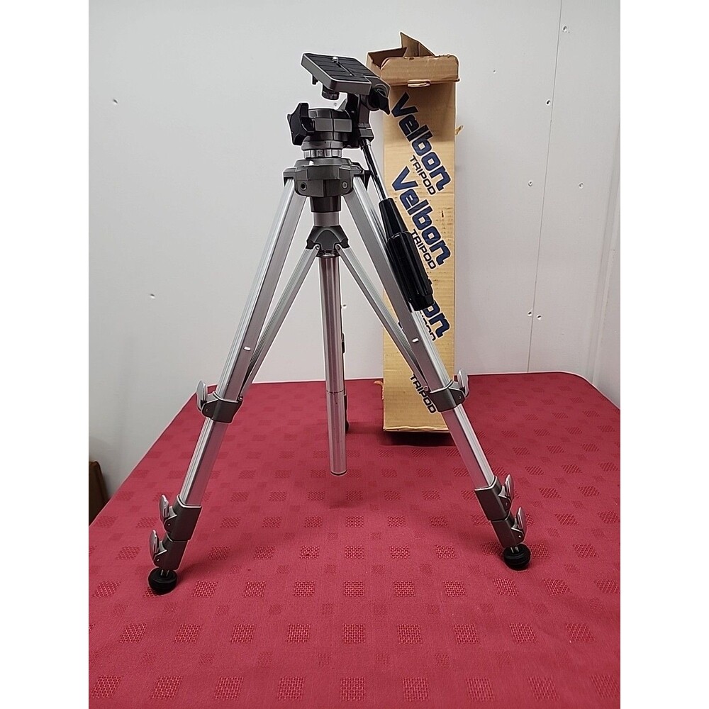 Velbon VEF-3 Camera Tripod w/ Box, Silver, Foldable/Collapsible Made In The USA